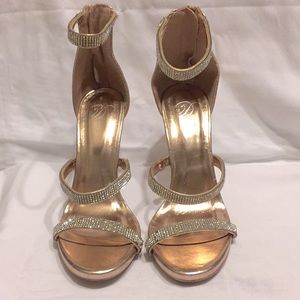 Rose Gold 3 Strap Rhinestone Heels